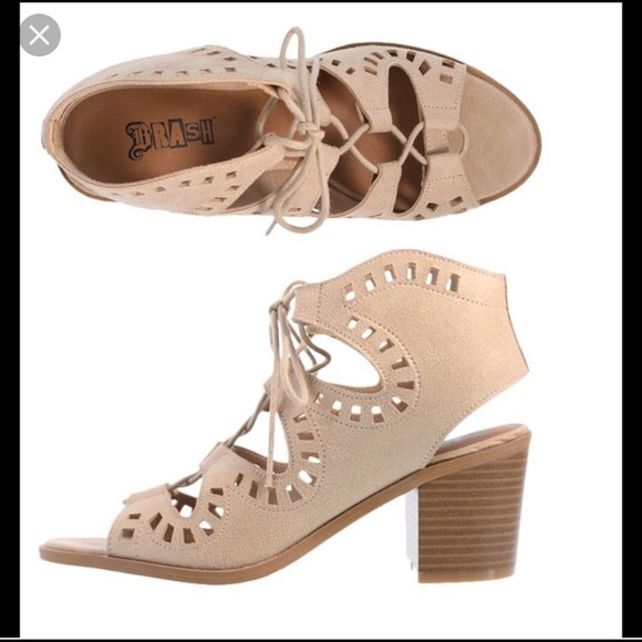 Brash Shoes - Brash lace up Eyelet cutout suede sandal booties